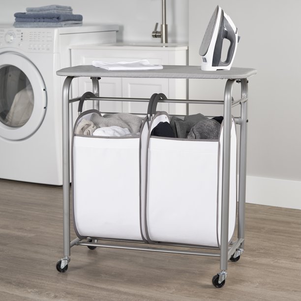 Neatfreak! Easy Access Wheeled Double Laundry Sorter with Folding Table
