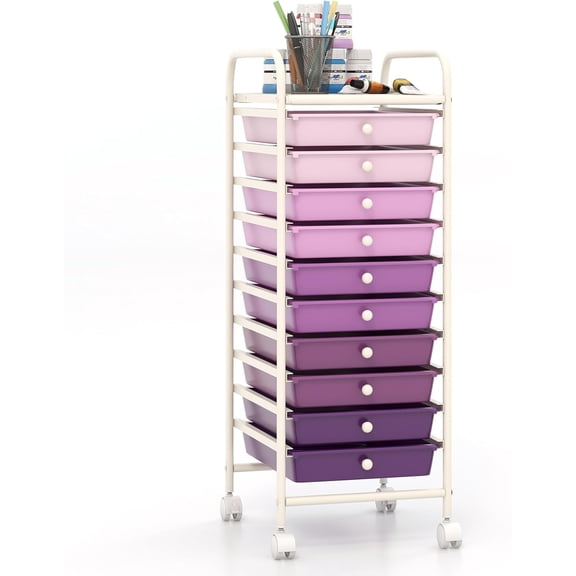 Neatifyes 10-Drawer Storage Cart w/Universal Wheel, Rolling Cart w/Handle, Home Organizer Storage Unit w/Removable Drawers, Trolley Utility Cart for Kitchen Makeup Living Room Office Play Room