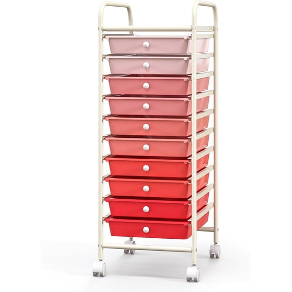 Neatifyes 10-Drawer Storage Cart w/Universal Wheel, Rolling Cart w/Handle, Home Organizer Storage Unit w/Removable Drawers, Trolley Utility Cart for Kitchen Makeup Living Room Office Play Room
