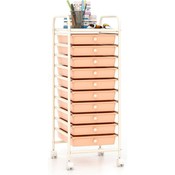 Neatifyes 10-Drawer Storage Cart w/Universal Wheel, Rolling Cart w/Handle, Home Organizer Storage Unit w/Removable Drawers, Trolley Utility Cart for Kitchen Makeup Living Room Office Play Room