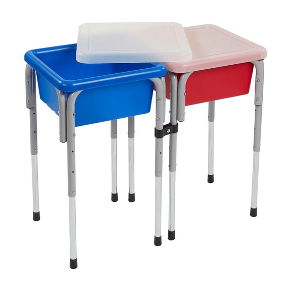 Neatifyes 2-Station Sand and Water Adjustable Play Table, Sensory Bins, Blue/Red