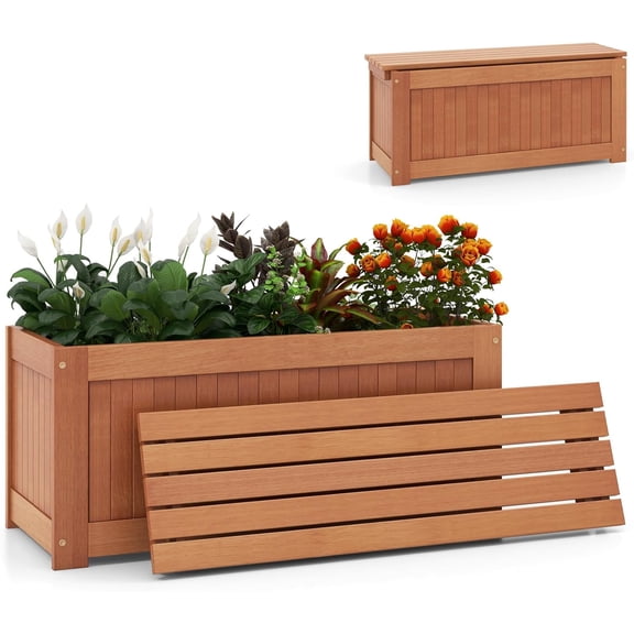 Neatifyes 2-in-1 Outdoor Bench, Wood Raised Garden Bed with Open Base, Teak Oil Finish, Rectangular Deep Planter Boxes for Flowers Fruit Vegetable, Bench Seat for Porch Yard Balcony Lawn