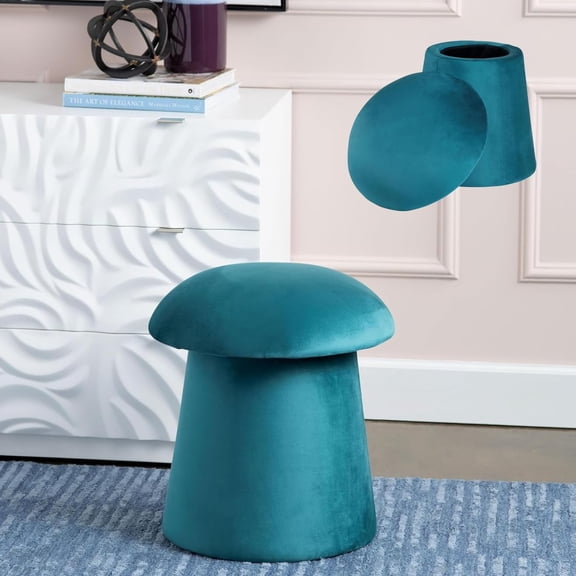 Neatifyes 20'' Mushroom Storage Ottoman, Velvet Fabric Foot Rest Ottoman for Living Room, Vanity Stool for Bedroom, Extra Seating for Home Decor (Teal)