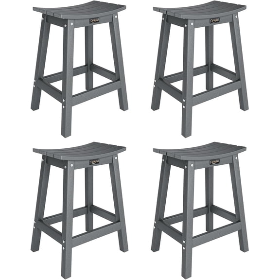 Neatifyes 24 Inch Outdoor Bar Stools Set of 4, HDPE Weather Resistance Counter Height Bar Stools Durable Heavy Duty Patio Chairs for Bar Deck Balcony Kitchen Counter and Yard (Gray, 24 Inch 4 PC)