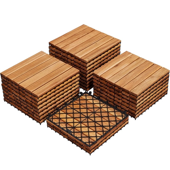 Neatifyes 27PCS Acacia Wood Interlocking Flooring Tiles Waterproof Flooring for Outdoor & Indoor Patio,Balcony,Garden,Poolside,12  12 in