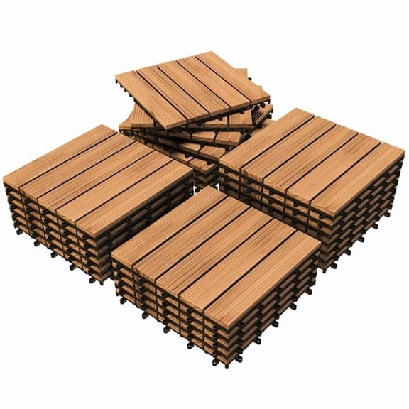 Neatifyes 27PCS Interlocking Patio Deck Tiles Outdoor Flooring for Garden Poolside Fir Wood Indoor Natural Wood