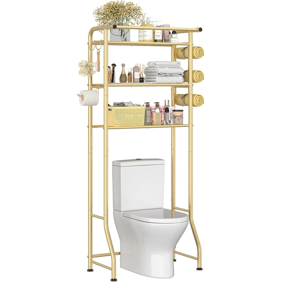 Neatifyes 3 Tier Over The Toilet Rack, Shelf Bathroom, Bathroom Stand Organizer Space Saver, Gold