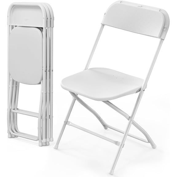 Neatifyes 4 Pack White Plastic Folding Chair, Indoor Outdoor Portable Stackable Commercial Seat with Steel Frame 350lb. Capacity for Events Office Wedding Party Picnic Kitchen Dining