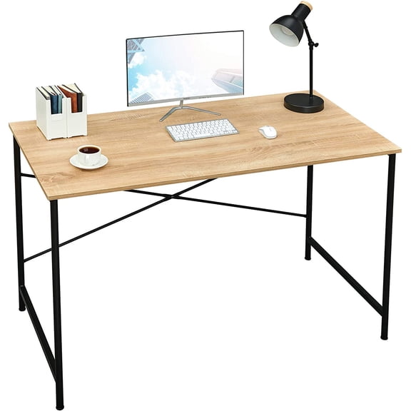 Neatifyes 47 inch Office Computer Desk Large Study Desk Simple Writing Table Workstation for Home, Oak Tabletop with Black Frame