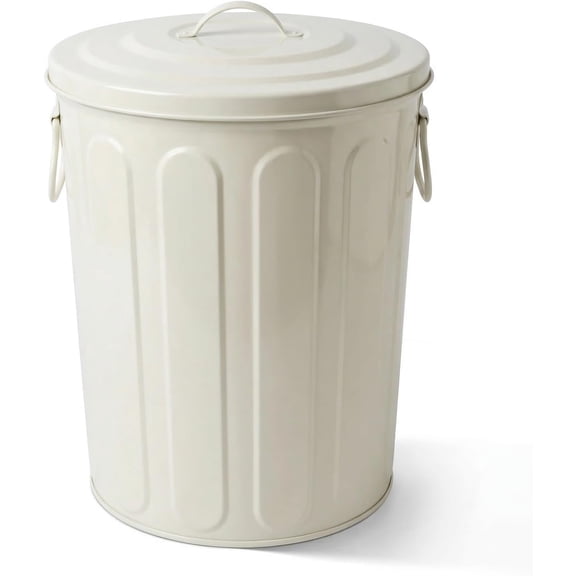 Neatifyes 5 Gallon Small Metal Trash Can with Lid Outdoor Galvanized Steel Bucket with Lid 5 Gal Storage Can for Dog Food Bird Seed Storage Container Rodent Pet Proof, Matte Beige