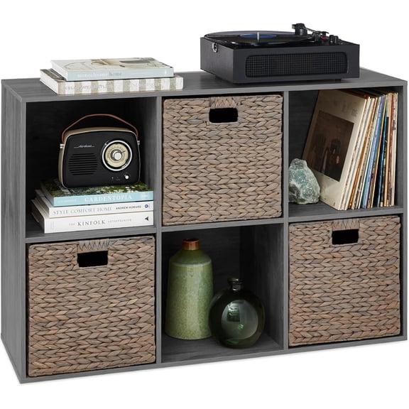 Neatifyes 6-Cube Storage Organizer, 13.5in Shelf Opening, Bookcase, Display Shelf, Customizable w/ 3 Removable Back Panels Dark Gray