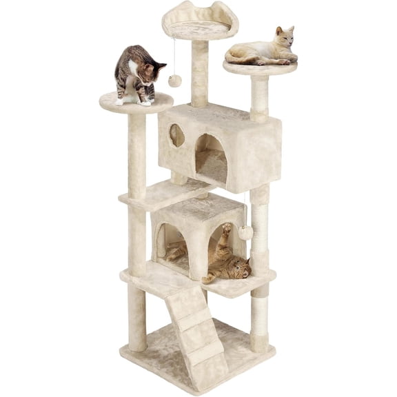 Neatifyes 61in Cat Tree for Indoor Cats, Cat Tower with Scratching Posts Spacious Perch & Platform for Kittens, Beige