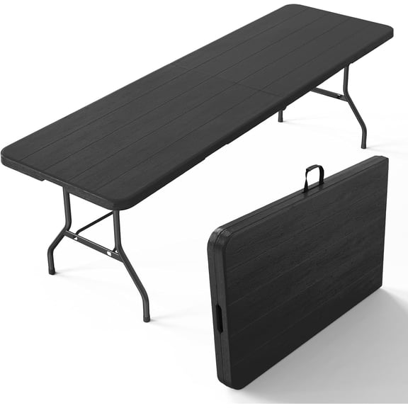 Neatifyes 8 Foot Plastic Folding Table Portable Long Table for Indoor Outdoor Use Rectangular with Carrying Handle, Black
