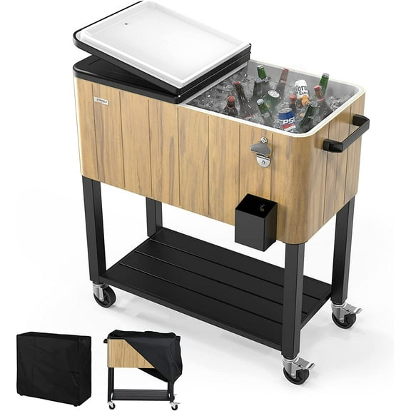 Neatifyes 80 Quart Rolling Ice Chest on Wheels, Patio Cooler Cart, Beverage Rolling Cooler for Outdoor Patio Deck Party