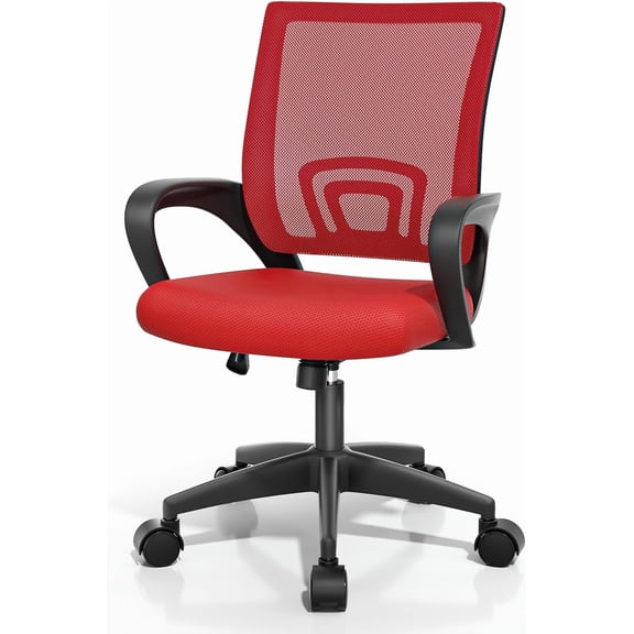 Neatifyes Ergonomic Office Desk Chair, Mid-Back Mesh Computer Chair, Swivel Chair with Breathable Backrest & Lumbar Support, Adjustable Height for Gaming, Work, Study, 300 Lbs Capacity, Red