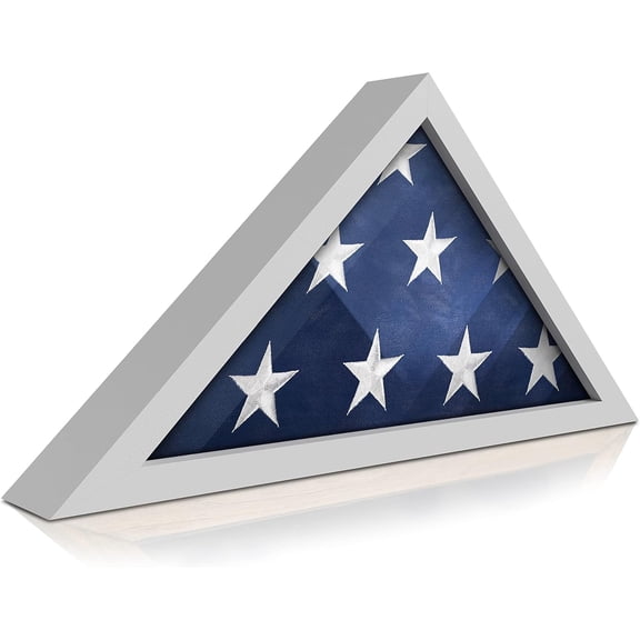 Neatifyes Flag Display Case for 5' x 9.5' American Veteran Burial Flag Solid Wood White Frame with Glass Front with Wall Mount or Standing Display, Flag Box Display Case for Burial Flag