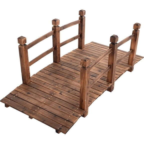 Neatifyes Garden Bridge, 5FT Wooden Arc Footbridge for Outdoors with Safety Guardrails, Decorative Landscaping for Garden Yard Walkway Creek Farm, 400 LBS Capacity (Brown)