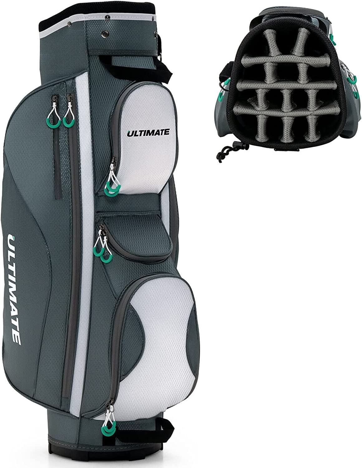 Neatifyes Golf Cart Bag with 14 Way Top Dividers, Lightweight Golf Cart Bag with Shoulder Strap, 7 Zippered Pocket, Cooler Bag & Valuable Pocket, Portable Golf Club Bag with Rain Hood/Dust Cover