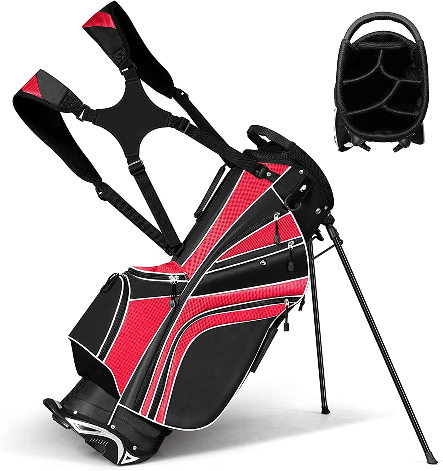 Neatifyes Golf Stand Bag with 6 Way Top Dividers, Lightweight Golf Bag with Adjustable Dual Strap & 8 Pockets, Waterproof Rain Hood, Portable for Men Women