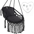 thumbnail image 1 of Neatifyes Macrame Swing Chair, Hanging Porch Swing w/Soft Seat Cushions, Cotton Rope & Hardware Kits, Holds Up to 330 LBS, Oval Hammock Chair for Indoor Outdoor Home Patio Balcony (Black), 1 of 9