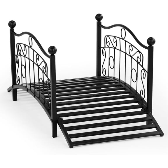 Neatifyes Metal Garden Bridge for Outdoor, Elegant Decorative Bridge with Powder-Coated Finish and Security Guardrail for Patio Pond Backyard Landscaping (3.3ft-Flat Top-Black)