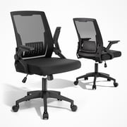 Neatifyes Mid Back Mesh Office Chair with Flip-Up & Sliding Armrests, 18 22" Adjustable Seat Height, Ergonomic Desk Chair with Rocking Function, for Home Office, Black