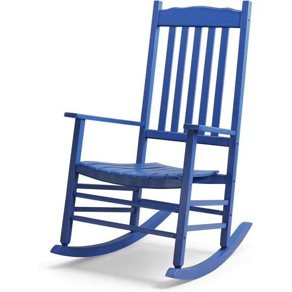 Neatifyes Outdoor Rocking Chair, Solid Wood High Back Rocker, All Weather Lounge Chair for Porch Patio Fire Pit Garden Backyard Deck Indoor, Wave Shape, Blue