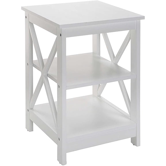 Neatifyes Oxford End Table 15.75" - Modern Living Room Table with Storage Shelves, Transitional Nightstand Side Table for Home Decor and Display, White