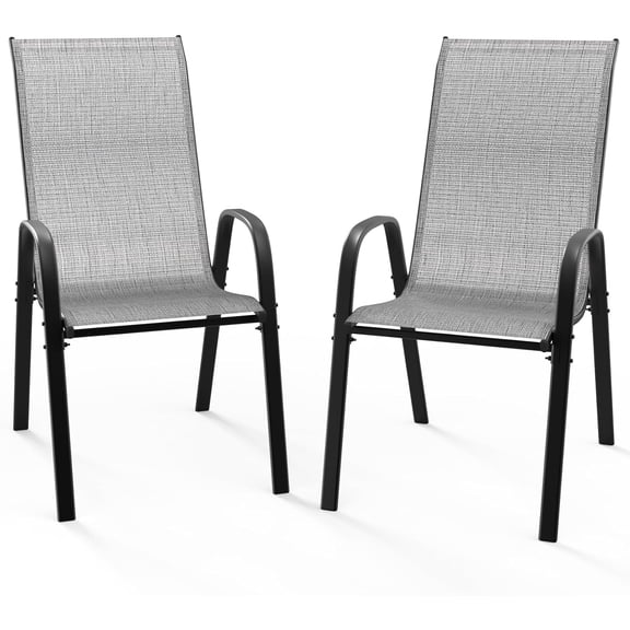Neatifyes Patio Chairs Set of 2  Stackable Outdoor Dining Chairs with Comfortable Sling High Back Chairs and Armrests for Lawn, Poolside, Courtyard, Balcony, Garden, Silver Gray