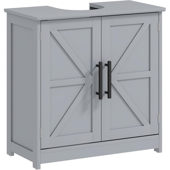 Neatifyes Pedestal Sink Storage Cabinet, Farmhouse Freestanding Bathroom Sink Cabinet with 2 Barn Doors and Adjustable Shelf, Dark Gray