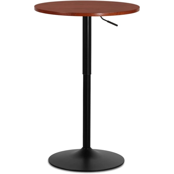 Neatifyes Round Bar Table Adjustable Height, BistroTable with Black Leg and Base Pub Table 360 Swivel for Living Room Dining Room Bistro Cafe, 23.5" Diameter Red Wood Texture Top Cocktail Tables
