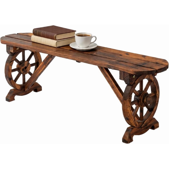 Neatifyes Rustic Wooden Wheel Bench Outdoor Bench, Patio Bench Wagon Slatted Seat, Garden Benches for Outdoors 350lbs High Capacity, Weather Resistance (Rustic, 46in)