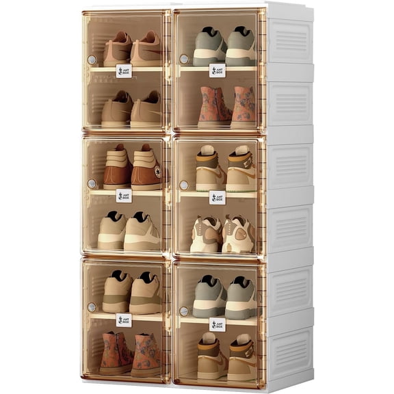 Neatifyes Shoe Organizer Storage Box, Portable Folding Shoe Rack For Closet With Magnetic Clear Door,Large Sneaker Cabinet Bins Sturdy Easy Assembly 6 Layers-12 Grids