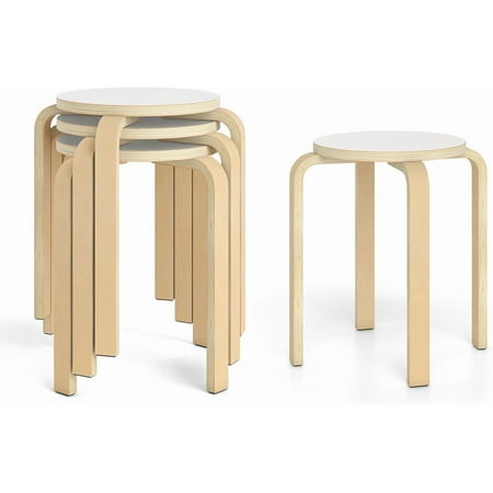 Neatifyes Stackable Stools Set of 4, 18" Round Stacking Backless Nesting Stools, School Chairs, Flexible Seating for Classroom Elementary, Students, Adults, Kitchen, Dining Room (Natural & White)