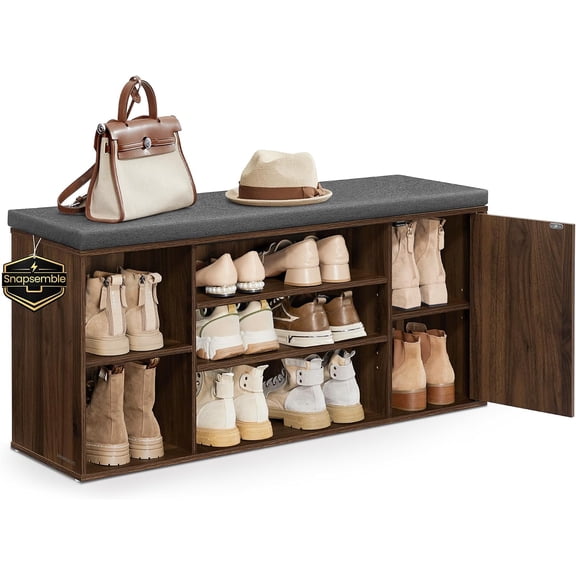 Neatifyes Storage Bench, Superfast Toolless Assembly, 41" Wide Entryway Shoe Bench with Cushion & Adjustable Shelves, Shoe Rack Cabinet, Natural Walnut and Slate Gray ULHS391KE04S