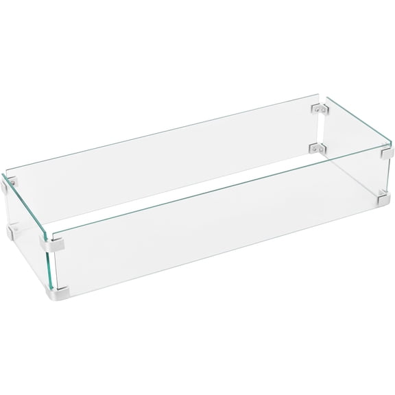 Neatifyes Tempered Glass Wind Guard for Rectangular Propane Fire Pit Table 28.7''*10.2''*5.5'' Inch, Durable Flame Guard Shield with Aluminum Alloy Corner Brackets for Outdoor Patio Gas Fire Table