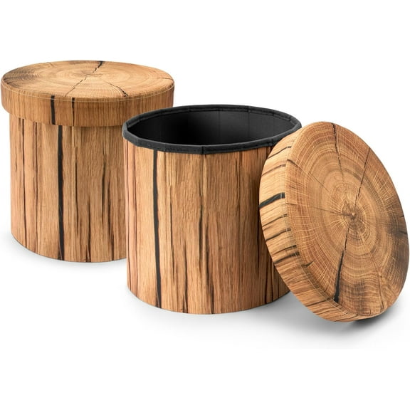 Neatifyes Tree Stump Stool, Toy Storage Ottoman 15 Inch Fake Tree Stumps Log Stool Storage, Artificial Tree Trunk, Perfect Footstool Kids Toy Chest, Rustic Log Cabin Decor Bench, Pedestal (2 Pack)