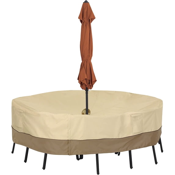 Neatifyes Veranda Water-Resistant 60 Inch Round Patio Table & Chair Set Cover with Umbrella Hole, Pebble, Outdoor Table Cover