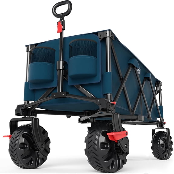 Neatifyes51.2" Extended Collapsible Wagon - Heavy-Duty Utility Cart with All-Terrain Wheels, Brakes & Cargo Net, 400L Capacity for Camping, Sports & Shopping, Blue