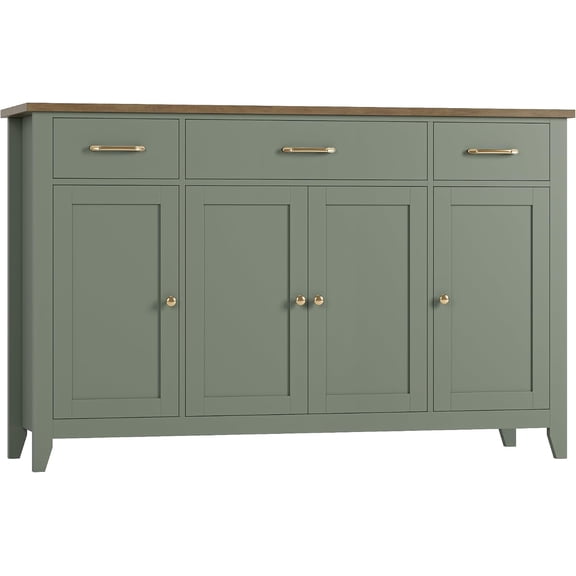 Neatifyes55" Buffet Cabinet, Modern Farmhouse Sideboard Buffet with Drawers, Large Kitchen Storage Cabinet with Adjustable Shelves, Wood Coffee Bar for Kitchen, Dining Room, Living Room, Light Green