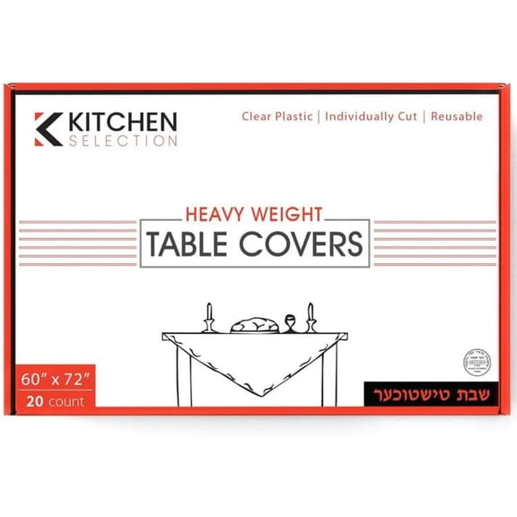 NeatifyesKitchen Selection Disposable Clear Heavy Weight Table Covers or Cover Protector: Pre Cut for use on Shabbos, Great for All Occasions (60" X 72"-20Count/Pack)-120CT
