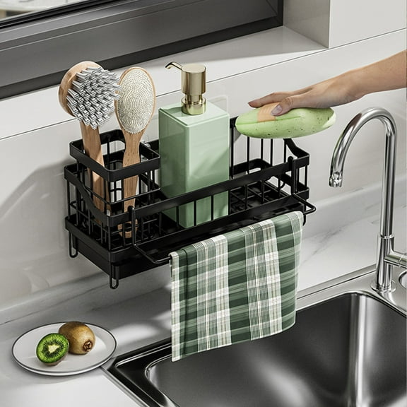 Neatly Organized - Dishwashing Sponge Rack No Hole Wall Mounted Long Brush Storage Shelf Countertop Sink Rags Draining Racks Kitchen Storage & Organization