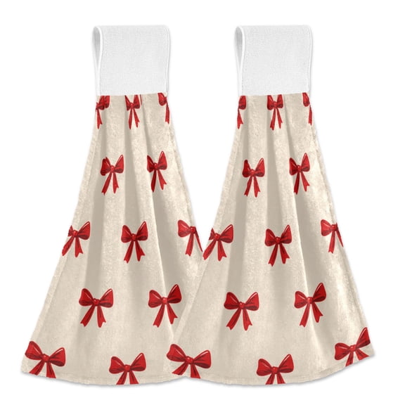 Neatly Red Bows Hanging Towels with Loop Hand Towels Nylon Fastener Tape Design Dish Cloths 2 Pieces