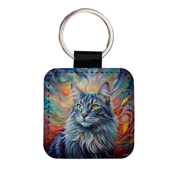 Nebelung Cat Abstract Art Faux Leather Square Keychain