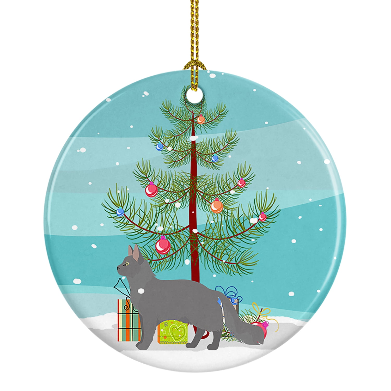Nebelung #2 Cat Merry Christmas Ceramic Ornament 2.8 in x 2.8 in