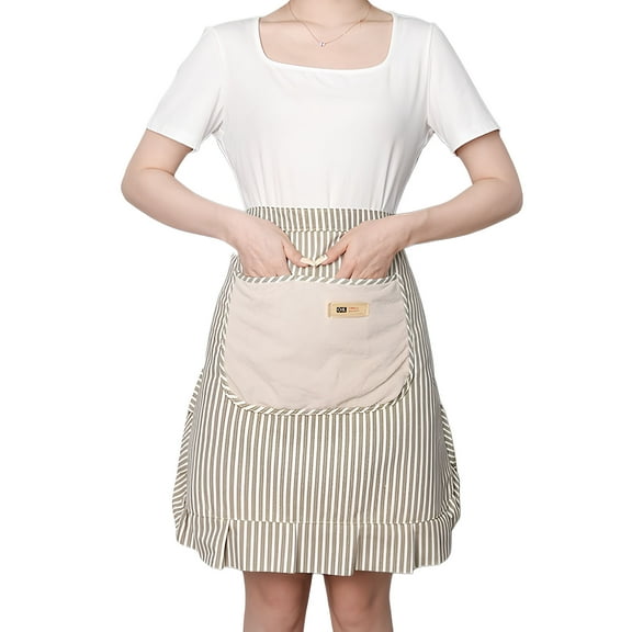 Nebesheii Kitchen Cooking Apron with Pockets, Cotton Striped Waist Apron,Stylish and Cute Half Apron for Restaurant(Gray