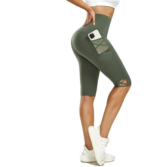 Nebility Capri Yoga Pants for Women Compression Workout Running Leggings High Waist