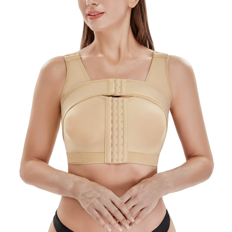 Nebility Post-Surgery Front Closure Bra for Women Posture Corrector  Compression Shapewear Tops with Breast Support Band(Beige 3X-Large) 