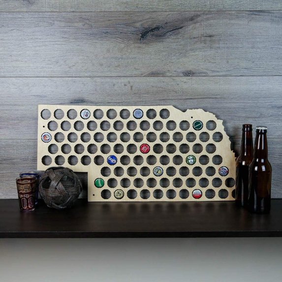 Torched Nebraska Beer Cap Map Wall Mount Display Decor 18"x17"x.25" Rectangle