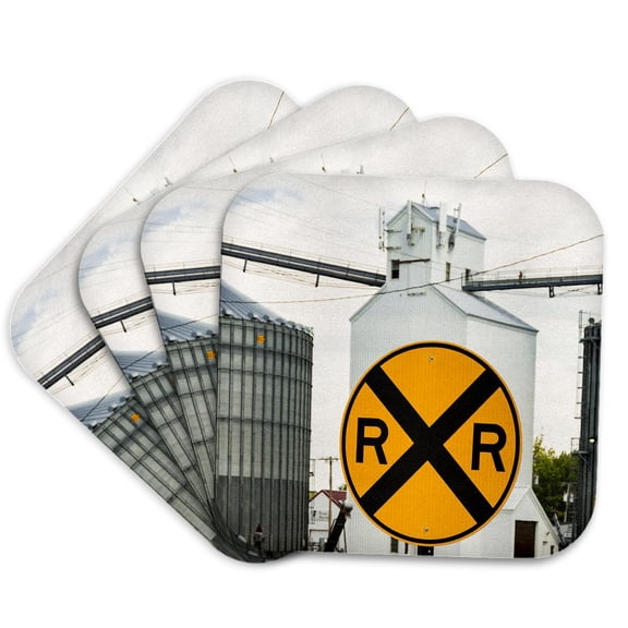 3drose, Nebraska, Blair. Grain Silo and Equipment, Rr Crossing Sign., Set of 4 Coasters - Soft